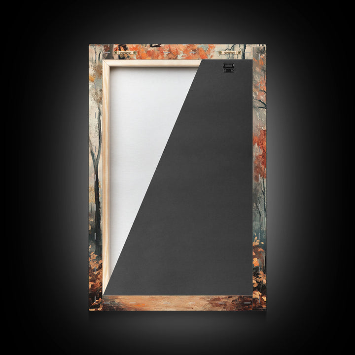 Framed Canvas Print of Foggy Autumn Forest with Red Leaves, Moody Landscape Wall Art, Fall Seasonal Decor, Best Gift Idea, Modern Farmhouse