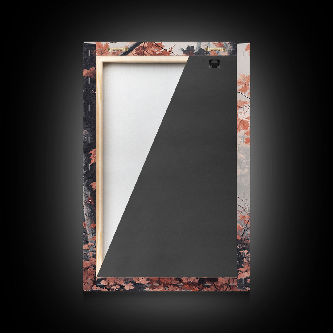 Framed Canvas Print of Fall Leaves on Branches in Misty Forest, Moody Landscape Wall Art, Fall Decor, Gift Idea, Farmhouse Seasonal Art