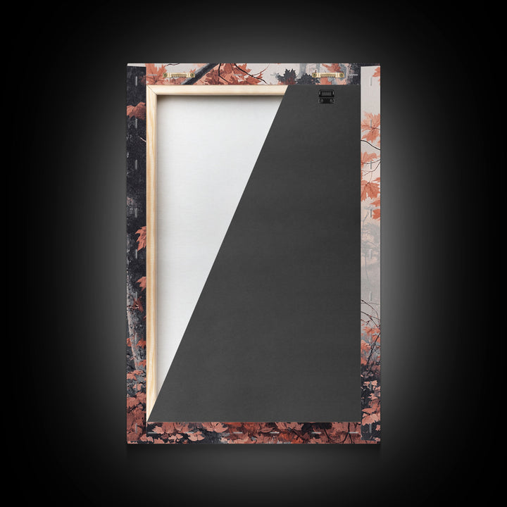 Framed Canvas Print of Fall Leaves on Branches in Misty Forest, Moody Landscape Wall Art, Fall Decor, Gift Idea, Farmhouse Seasonal Art