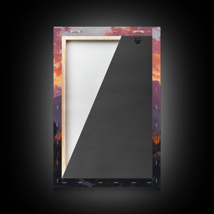 Red Barn at Fall Sunset Framed Canvas Print, Warm Autumn Landscape with Cows in Pasture, Perfect Wall Art for Country and Farmhouse Homes