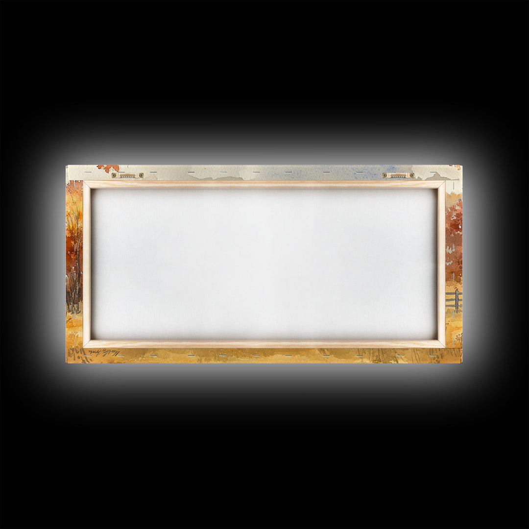 Framed Canvas Print Rustic Barn with Pumpkins and Turkeys, Perfect Autumn Farmhouse Decor, Fall Wall Art, Country Autumn Scene