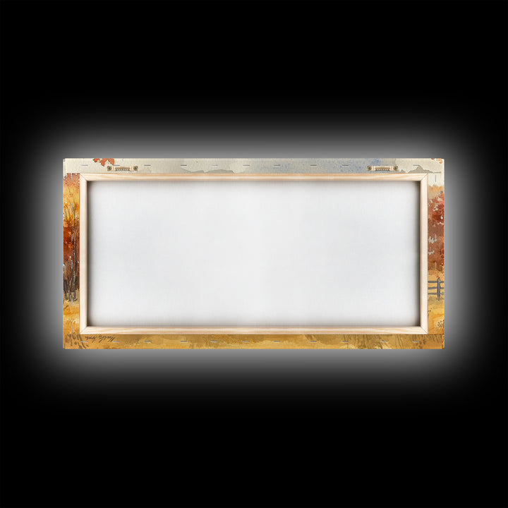 Framed Canvas Print Rustic Barn with Pumpkins and Turkeys, Perfect Autumn Farmhouse Decor, Fall Wall Art, Country Autumn Scene