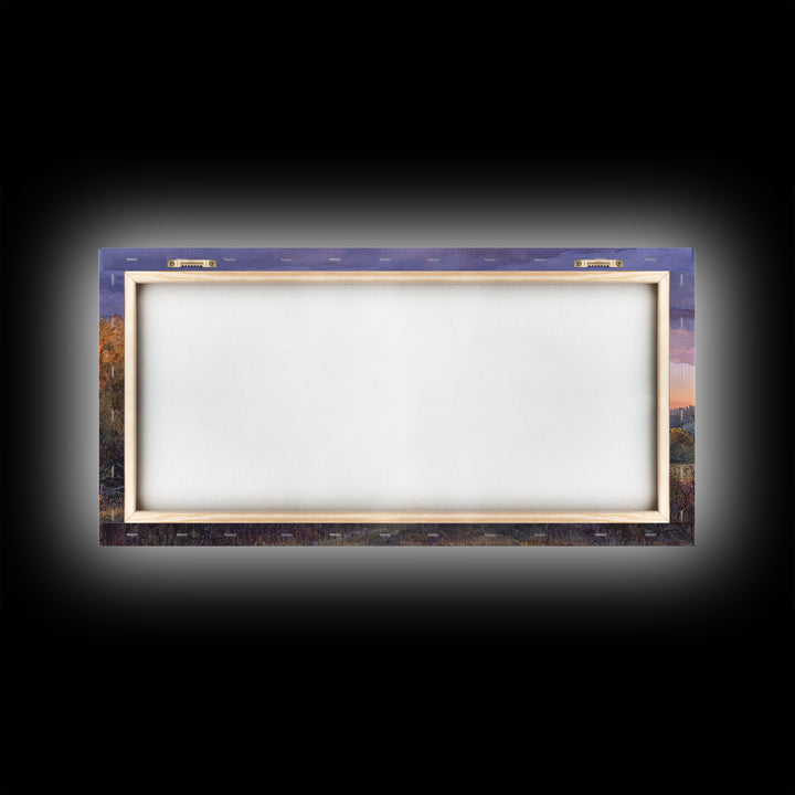 Rustic autumn farmhouse decor Canvas Print sunset landscape with tractor and barn moody landscape fall decor autumn wall art gift idea