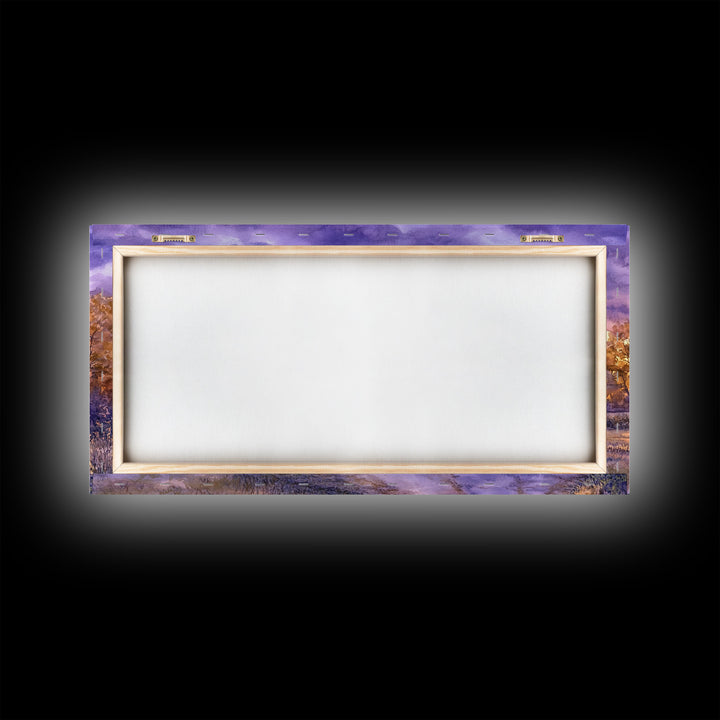 Farmhouse autumn decor Framed Canvas Print evening barn scene with tractor warm fall colors gift idea autumn seasonal wall art rustic decor