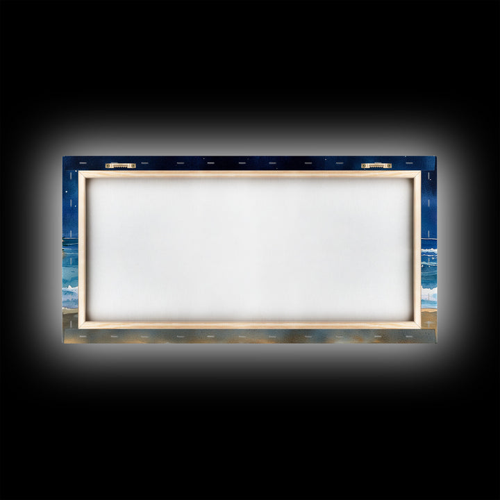 Surfboards with Christmas lights, tropical Christmas wall art, beach holiday decor, framed canvas print, coastal Christmas art, festive art