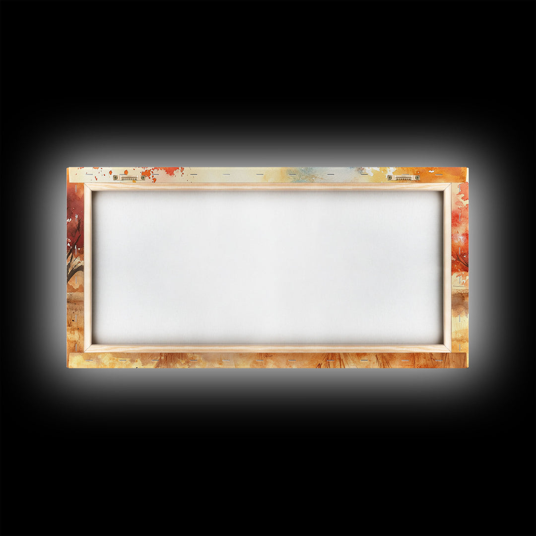 Cowboy on horse in autumn farm scene, framed canvas print, rustic fall decor, farmhouse home decor, cozy autumn landscape art, fall wall art