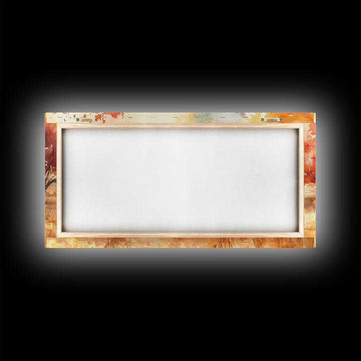 Cowboy on horse in autumn farm scene, framed canvas print, rustic fall decor, farmhouse home decor, cozy autumn landscape art, fall wall art