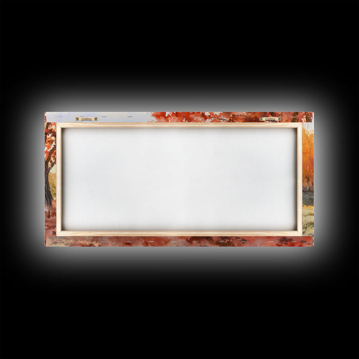 Tractor in Fall Field with Barn, Watercolor Wall Art, Farmhouse Autumn Decor, Framed Canvas Print, Home Decor, Above Sofa Art, Gift Idea