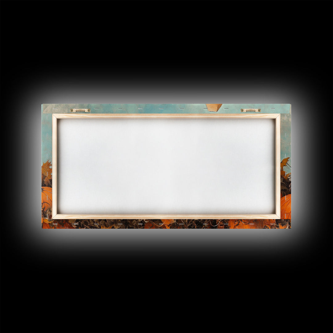 Cowboy Boy with Pumpkins Framed Canvas Print, Fall Wall Art, Rustic Farmhouse Decor, Vintage Harvest Print, Gift Idea, Holiday Home Decor