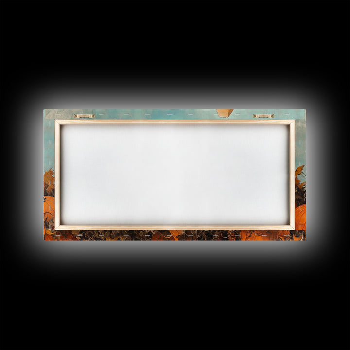 Cowboy Boy with Pumpkins Framed Canvas Print, Fall Wall Art, Rustic Farmhouse Decor, Vintage Harvest Print, Gift Idea, Holiday Home Decor