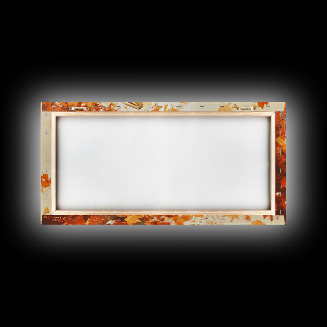 Cowboy and Fall Leaves, Framed Canvas Print Seasonal Wall Art Christmas Cowboy Gift Winter Landscape Wall Decor