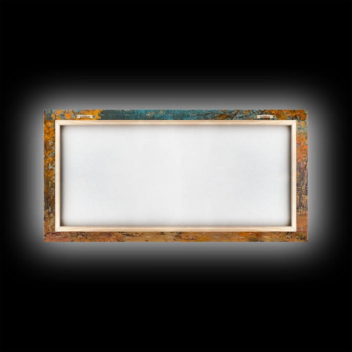 Cowboy Horse Autumn River Framed Canvas Print Perfect Above Sofa Fall Cowboy Art Moody Landscape Fall Western Wall Art