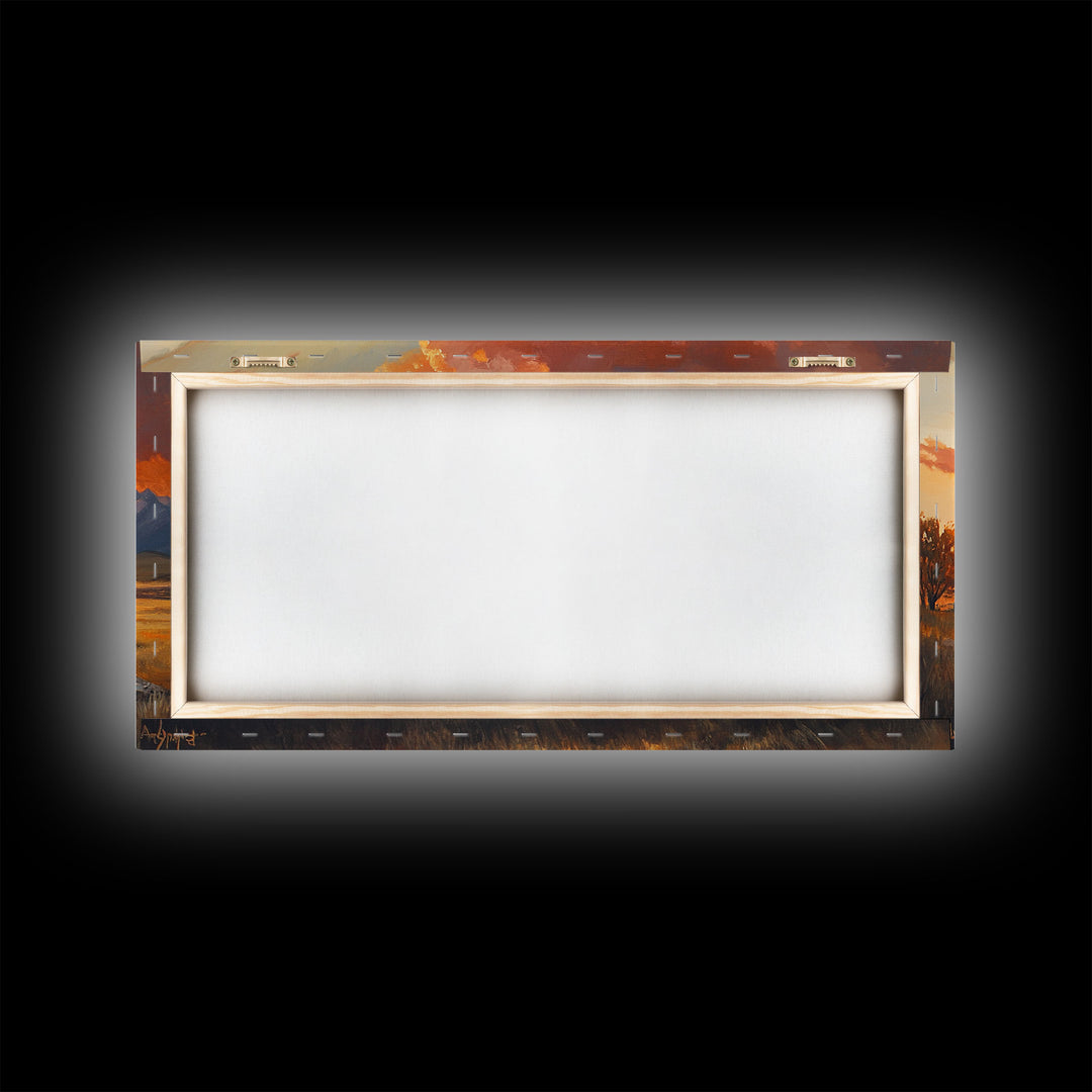 Fall Sunset Framed Canvas Print Scenic Ranch Landscape Art Autumn Wall Decor Ideal Holiday Home Decor and Gift for Farmhouse Style