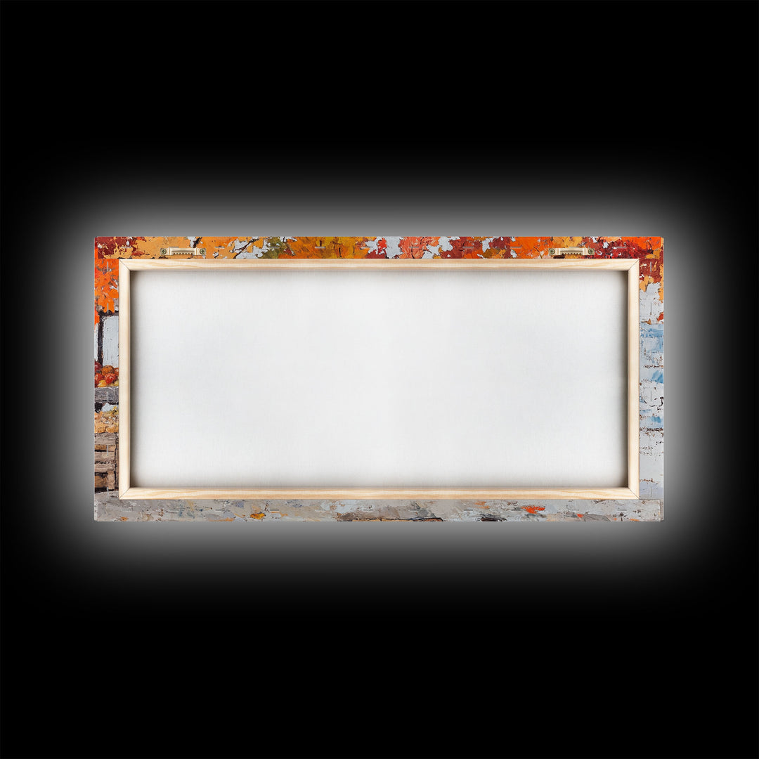 Cute Cowboy & Cowgirl Meet At The Market, Autumn Landscape Fall Colors Horse Rider Wall Art Rustic Fall Wall Decor, Framed Canvas Print