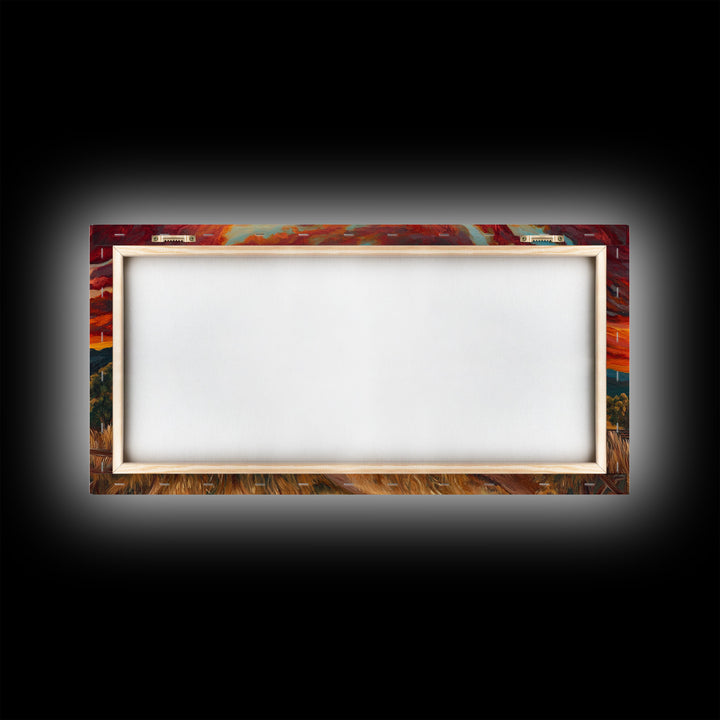 Sunset Ranch Framed Canvas Print Western Farmhouse Landscape Autumn Wall Art Large Fall Country Home Decor Above Sofa Art Piece