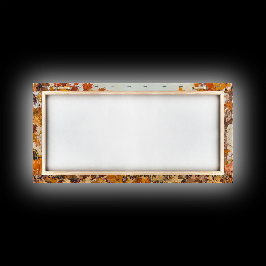 Cute Cowboy and Cowgirl In a Pumpkin Patch, Framed Canvas Print, 1950s Style Wall Art, Nursery Decor