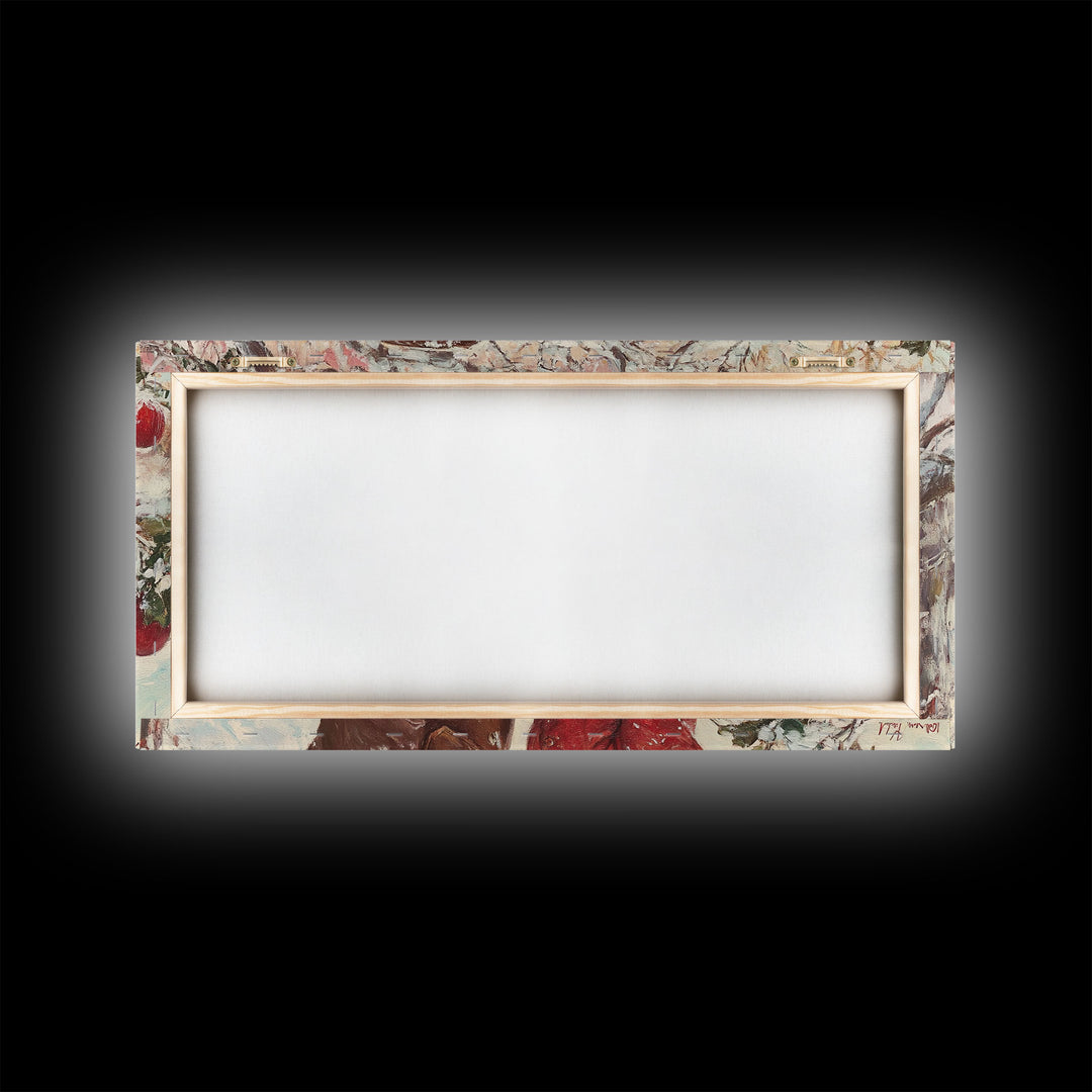 Cowboy and Cowgirl meet under the mistletoe, framed canvas print, cute winter wall art, Christmas home decor, seasonal rustic decor