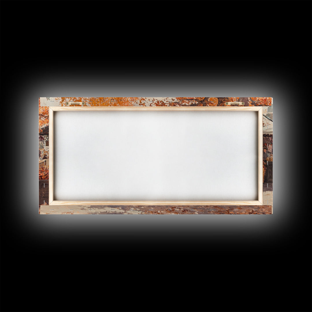 Cowboy in green jacket, snow-capped mountains trees, Framed Canvas Print, tall western Christmas wall art, winter decor, colorful landscape