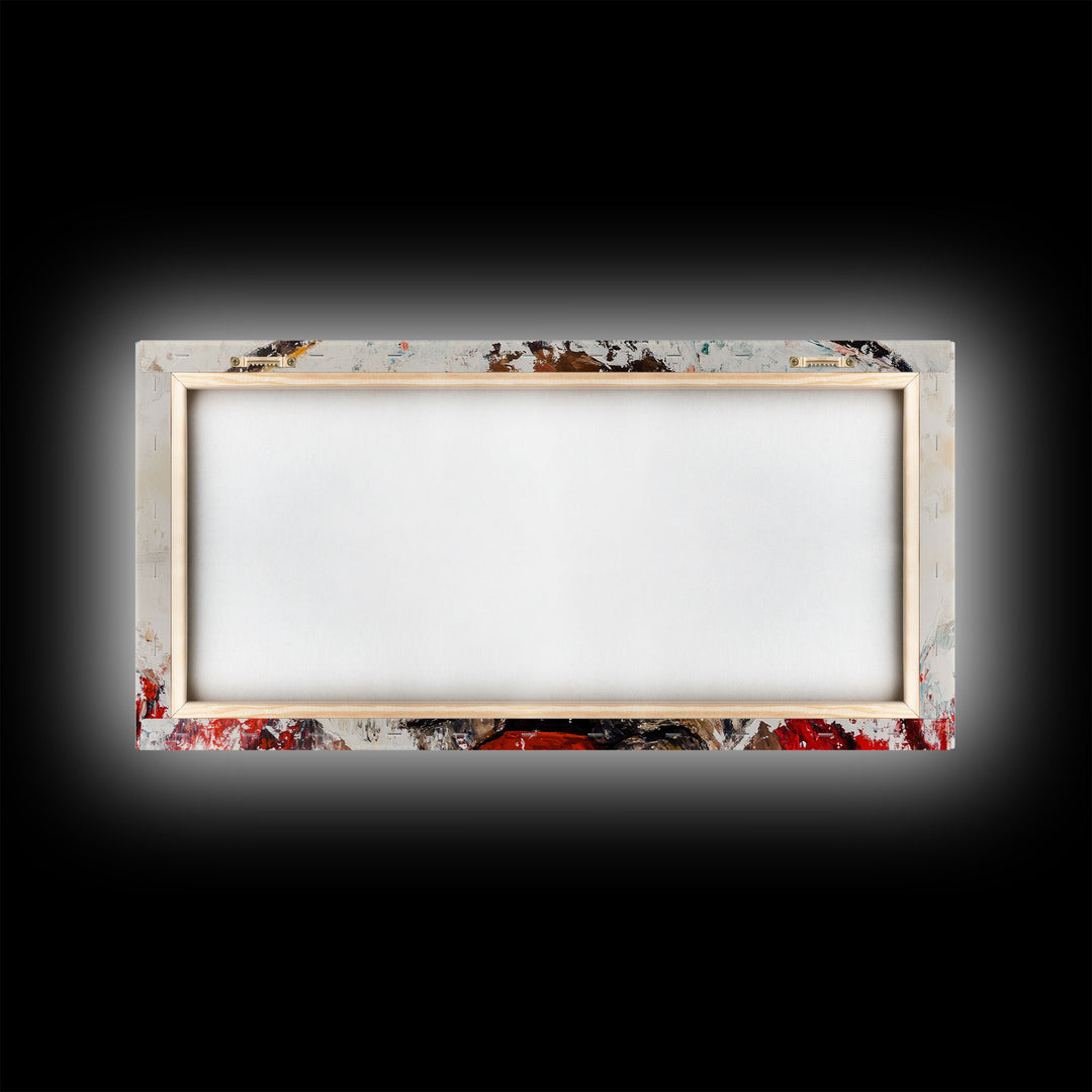 Cowboy in forest with burning fire, deep autumn hues, Framed Canvas Print, moody landscape, fall western art, rustic wall piece, wall decor