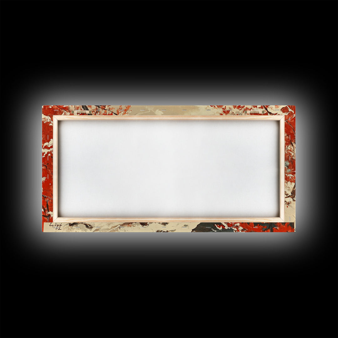 Cowboy resting by campfire under aspen trees with mountains in background, Framed Canvas Print, rustic wall art, warm western decor piece