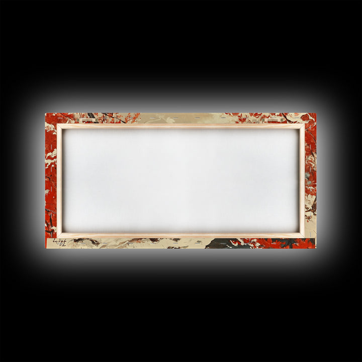 Cowboy resting by campfire under aspen trees with mountains in background, Framed Canvas Print, rustic wall art, warm western decor piece