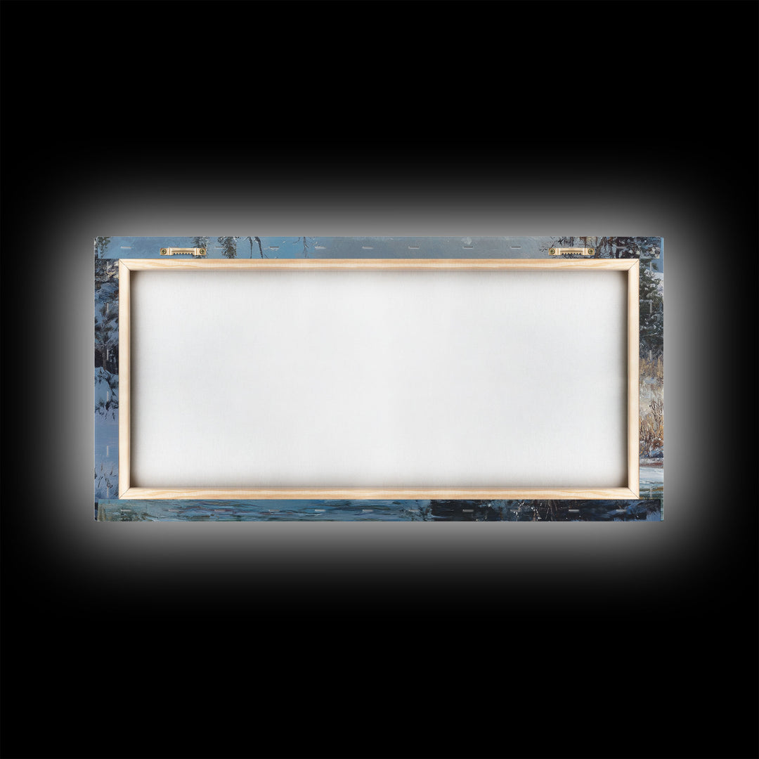 Cowboy riding horse through vibrant autumn forest, Framed Canvas Print, tall fall wall art, rustic western decor, moody landscape