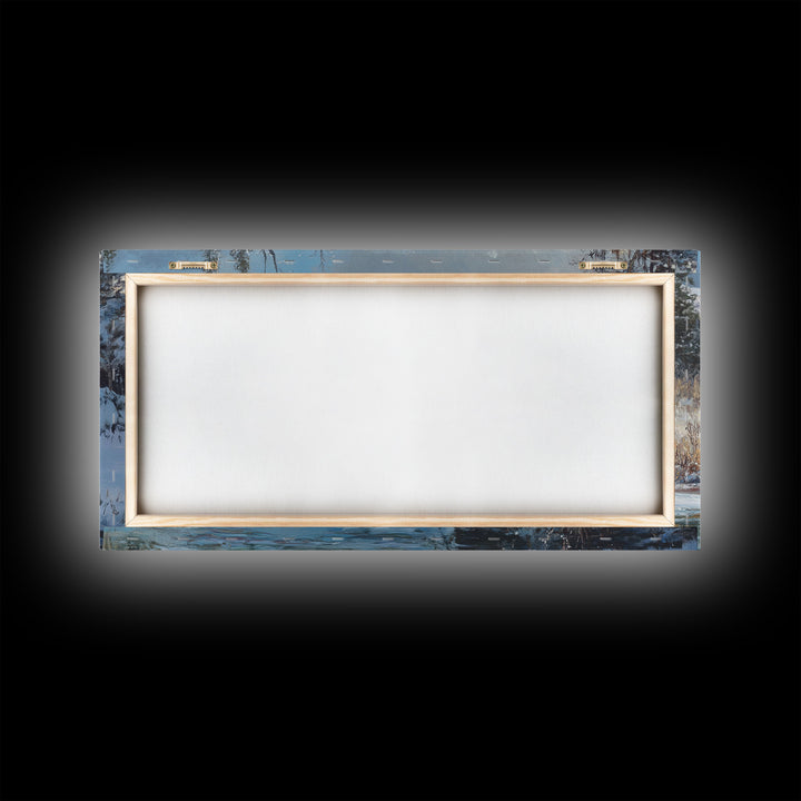 Cowboy riding horse through vibrant autumn forest, Framed Canvas Print, tall fall wall art, rustic western decor, moody landscape