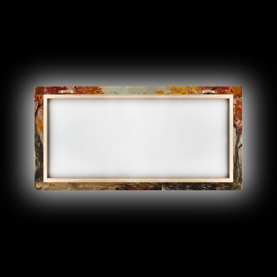 Cheerful Framed Canvas Print of a woman in a cowboy hat enjoying a coffee by fall colors, perfect vintage autumn wall art decor