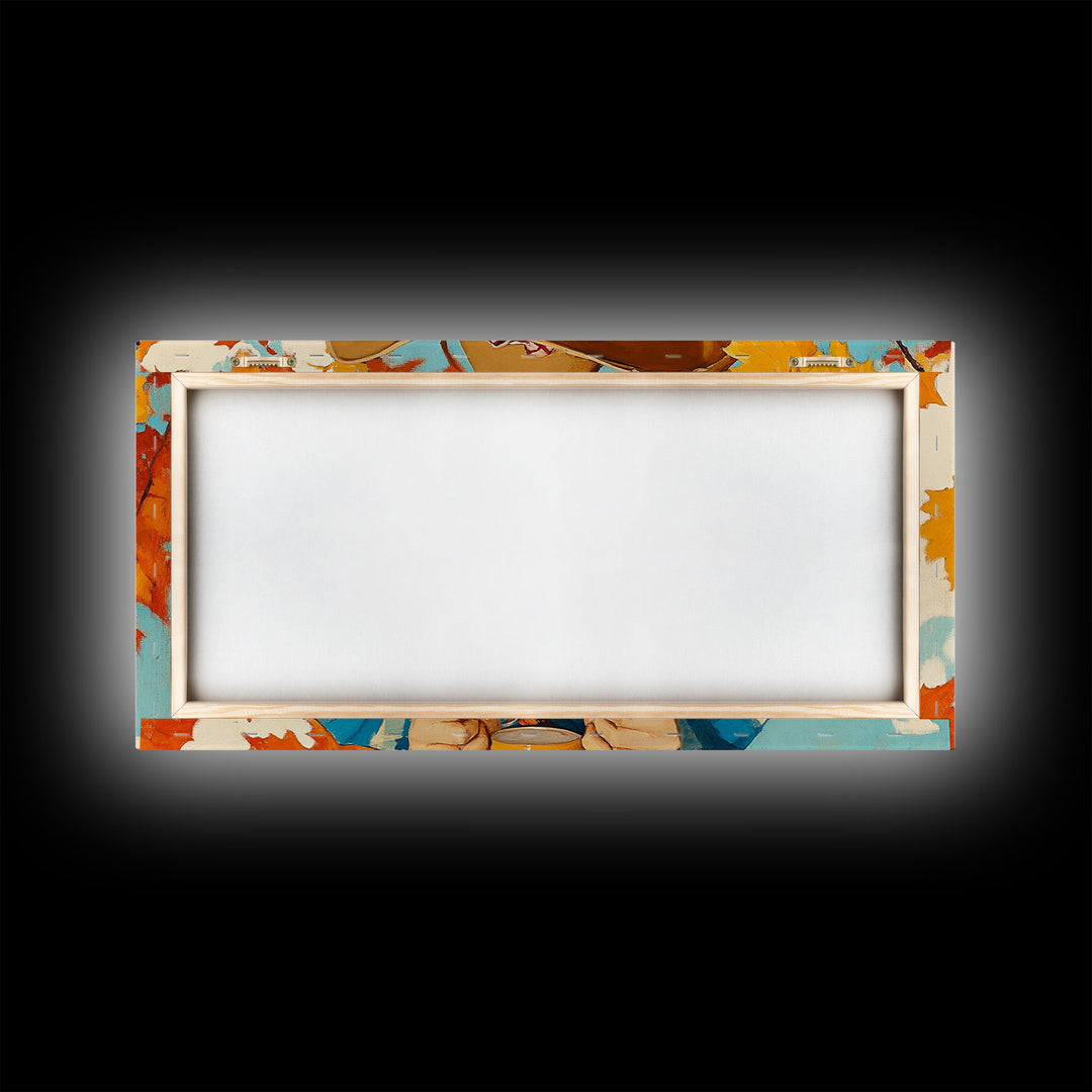 Cowgirl Having A Cup Of Joe, Framed Canvas Print, Farmhouse / Western Rustic Charm, Seasonal Art Piece to Warm Up Your Home Decor This Fall