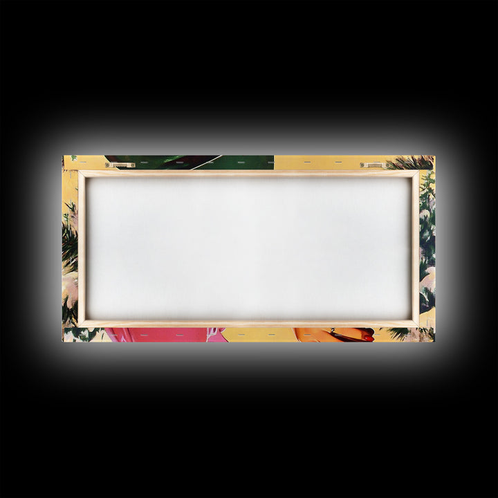 Serene Pathway Framed Canvas Print Featuring Pink Blossoms and Autumn Foliage, Calming Fall Landscape Ideal Seasonal Decor