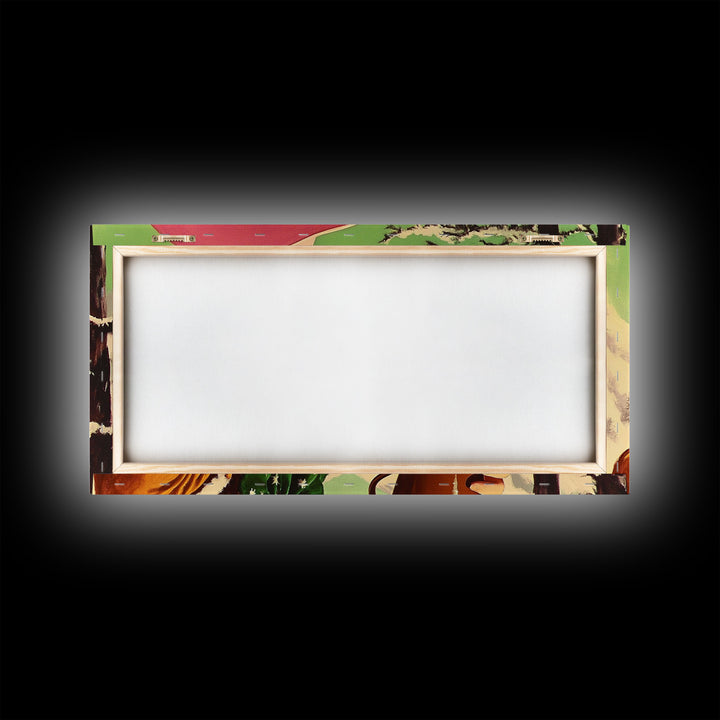 Retro Cowgirl Having A Cup Of Coffee, Framed Canvas Print, 1950s Style Wall Art, Vintage Art, Winter Decor, Watercolor Christmas Art