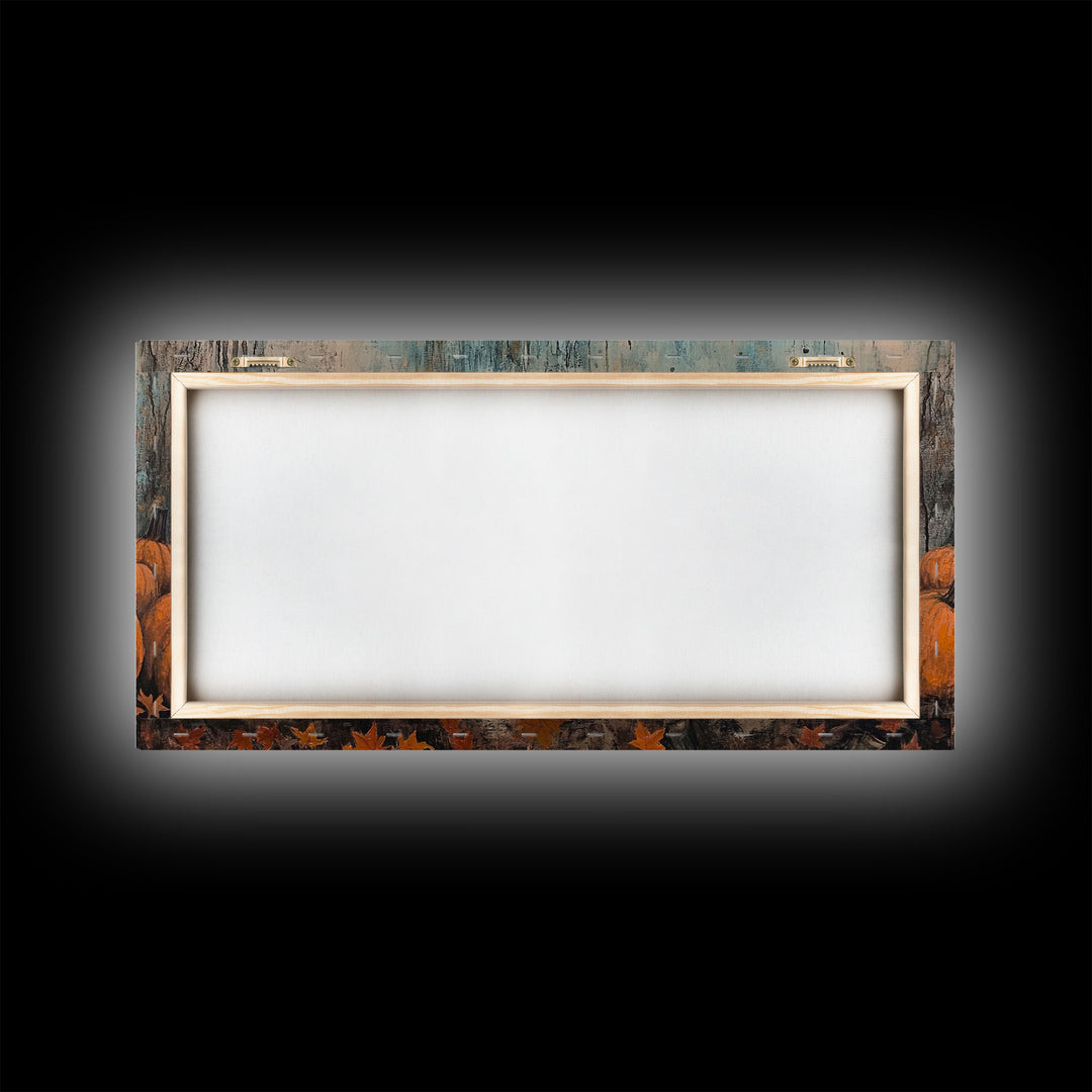 Cute Cowgirl In A Pumpkin Patch, Framed Canvas Print, Fall / Thanksgiving Decor, minimalist seasonal art for autumn or Christmas decor