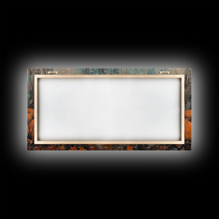 Cute Cowgirl In A Pumpkin Patch, Framed Canvas Print, Fall / Thanksgiving Decor, minimalist seasonal art for autumn or Christmas decor