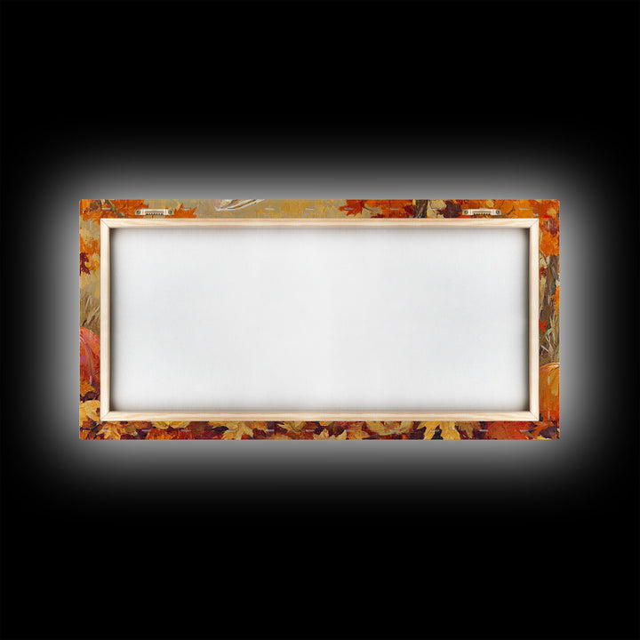 Framed Canvas Print colorful autumn landscape, vibrant fall foliage and misty morning setting, tranquil country home decor rustic wall art