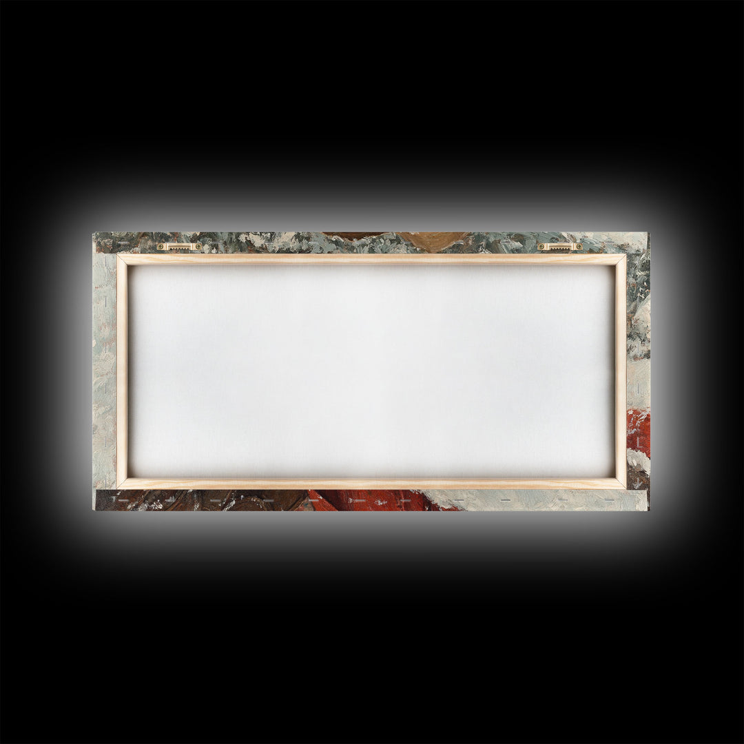 Cowgirl Laying In The Snow Framed Canvas Print, Cute Rustic Decor, Cowgirl Portrait Painting, Winter Wall Art