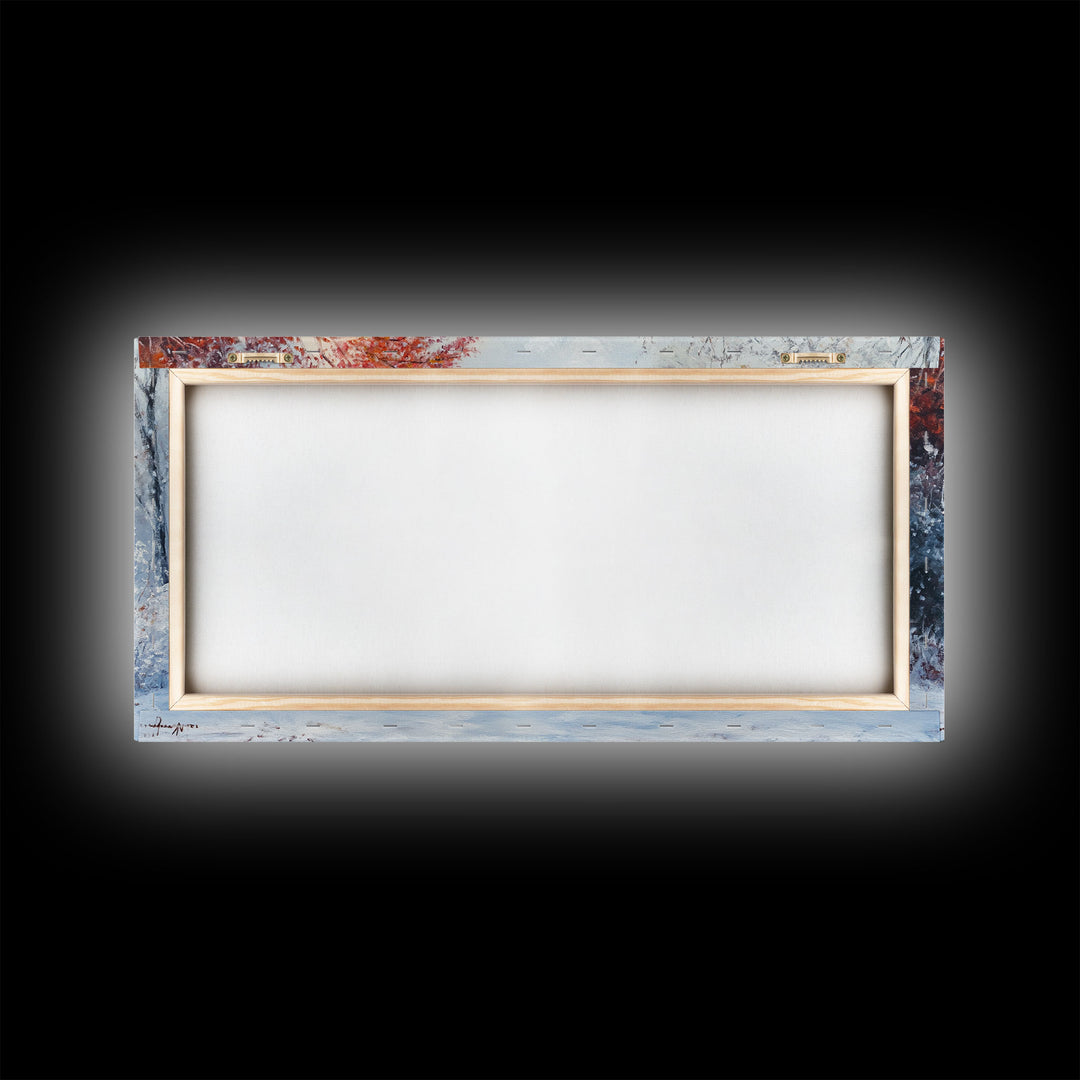 Cozy Cabin in the Snow Framed Canvas Print, Ideal Christmas Holiday Wall Art for Winter Wonderland Decor and Festive Home Interiors