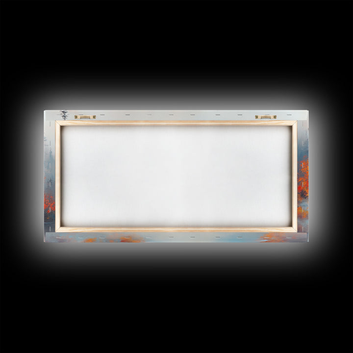 Fall On The Lake, Framed Canvas Print, Beautiful Seasonal Decor, Moody Landscape Painting