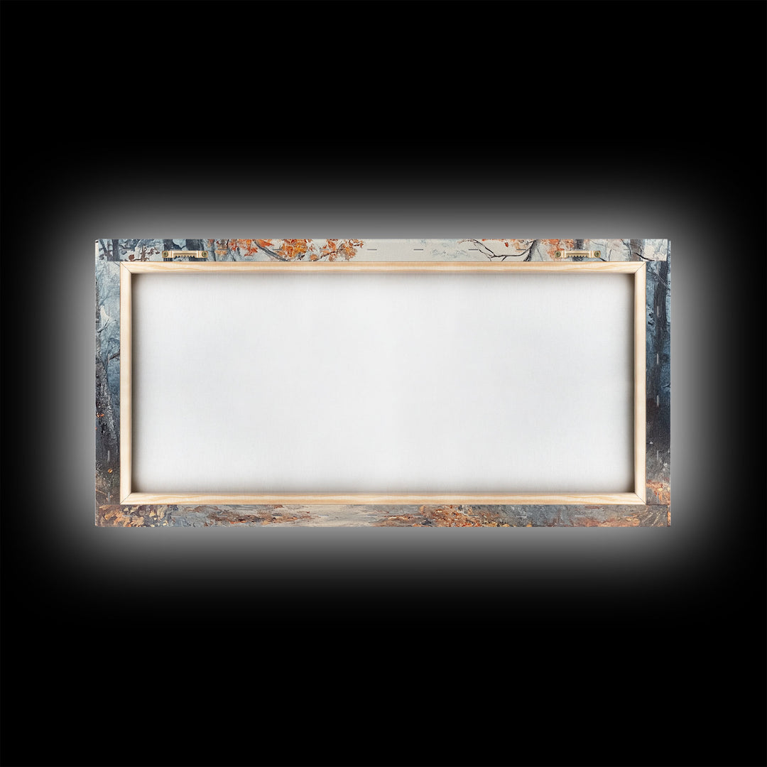 Winter Forest Path Framed Canvas Print, Misty Trees and Snow Scene, Landscape, Winter Wonderland Art, Christmas Home Decor, Holiday Gift