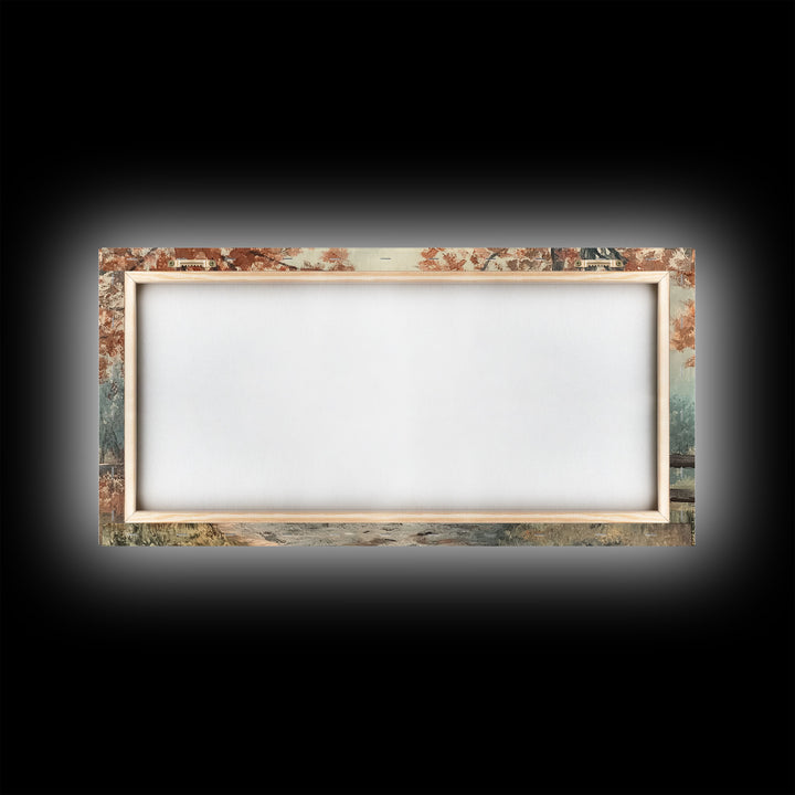 Autumn Path Framed Canvas Print, Rustic Fence and Trees Wall Art, Farmhouse Fall Home Decor, Vintage Style Wall Art, Seasonal Gift Idea