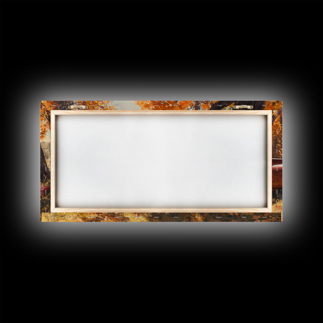 Fall Picnic Afternoon Framed Canvas Print, Rustic Farmhouse Decor, Autumn Country Landscape Art, Modern Farmhouse Wall Art, Seasonal Gift