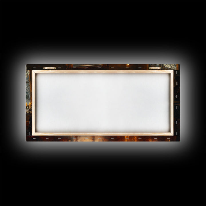 Family Gathering by Christmas Tree Framed Canvas Print - Warm Christmas Home Decor with Vintage Charm and Classic Holiday Wall Art