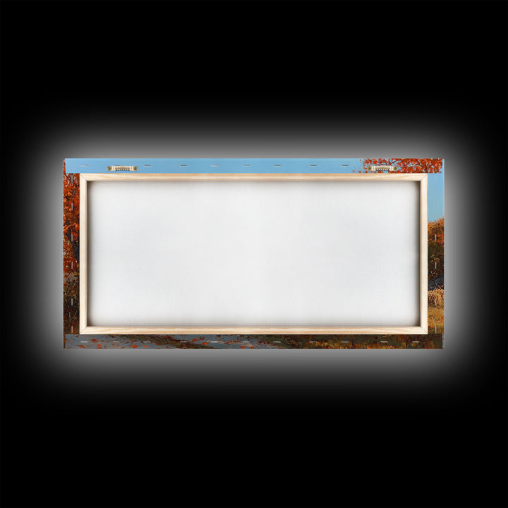 Rustic Barn with Pumpkins Framed Canvas Print, Cozy Fall Farmhouse Decor, Country Autumn Harvest Art, Seasonal Wall Art Gift Idea