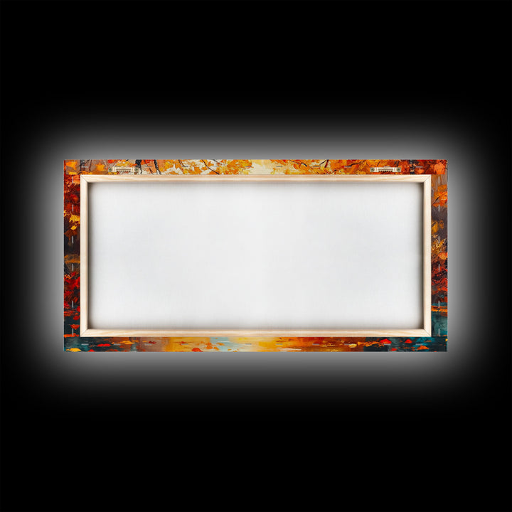 Stone Bridge in Autumn Framed Canvas Print, Colorful Fall Landscape Art, Seasonal Wall Decor, Best Gift Idea for Fall Farmhouse Decor