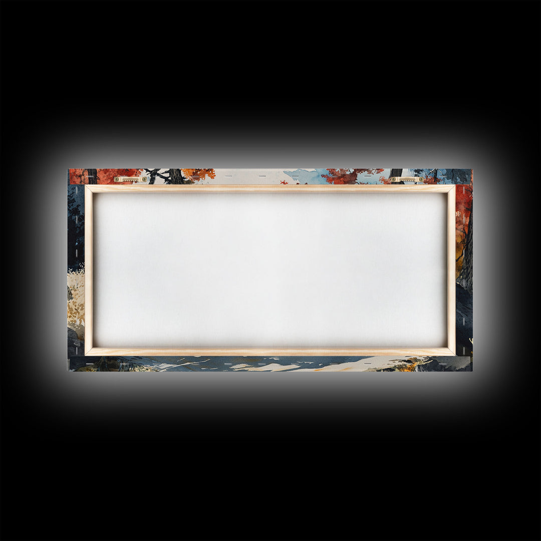 Cowboy Riding In Winter Snow Framed Canvas Print Tall Art Winter Landscape Rustic Christmas Decor Western Home Wall Art Mountain Gift Idea