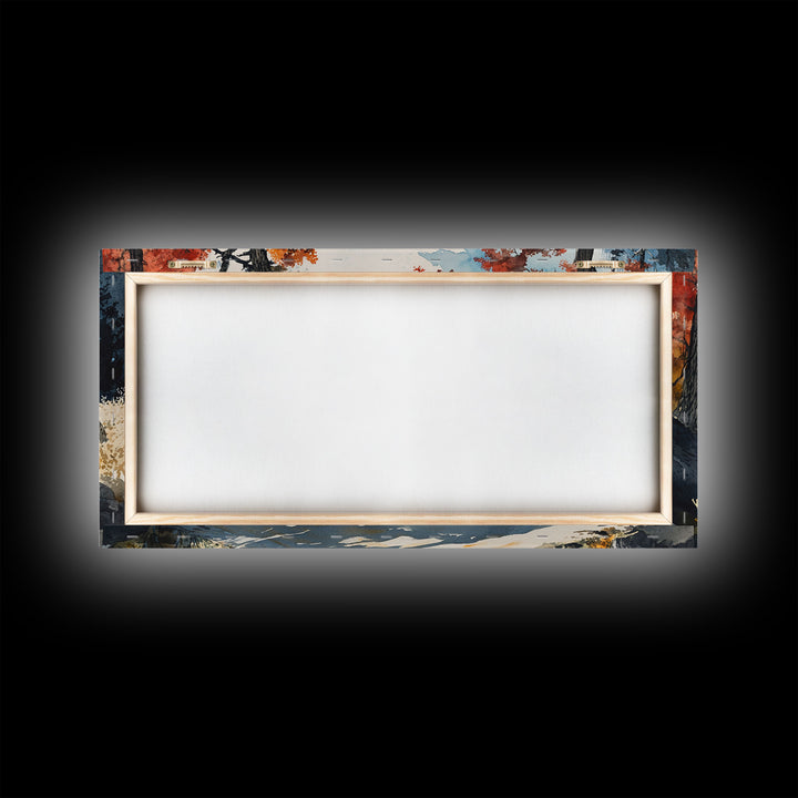 Cowboy Riding In Winter Snow Framed Canvas Print Tall Art Winter Landscape Rustic Christmas Decor Western Home Wall Art Mountain Gift Idea