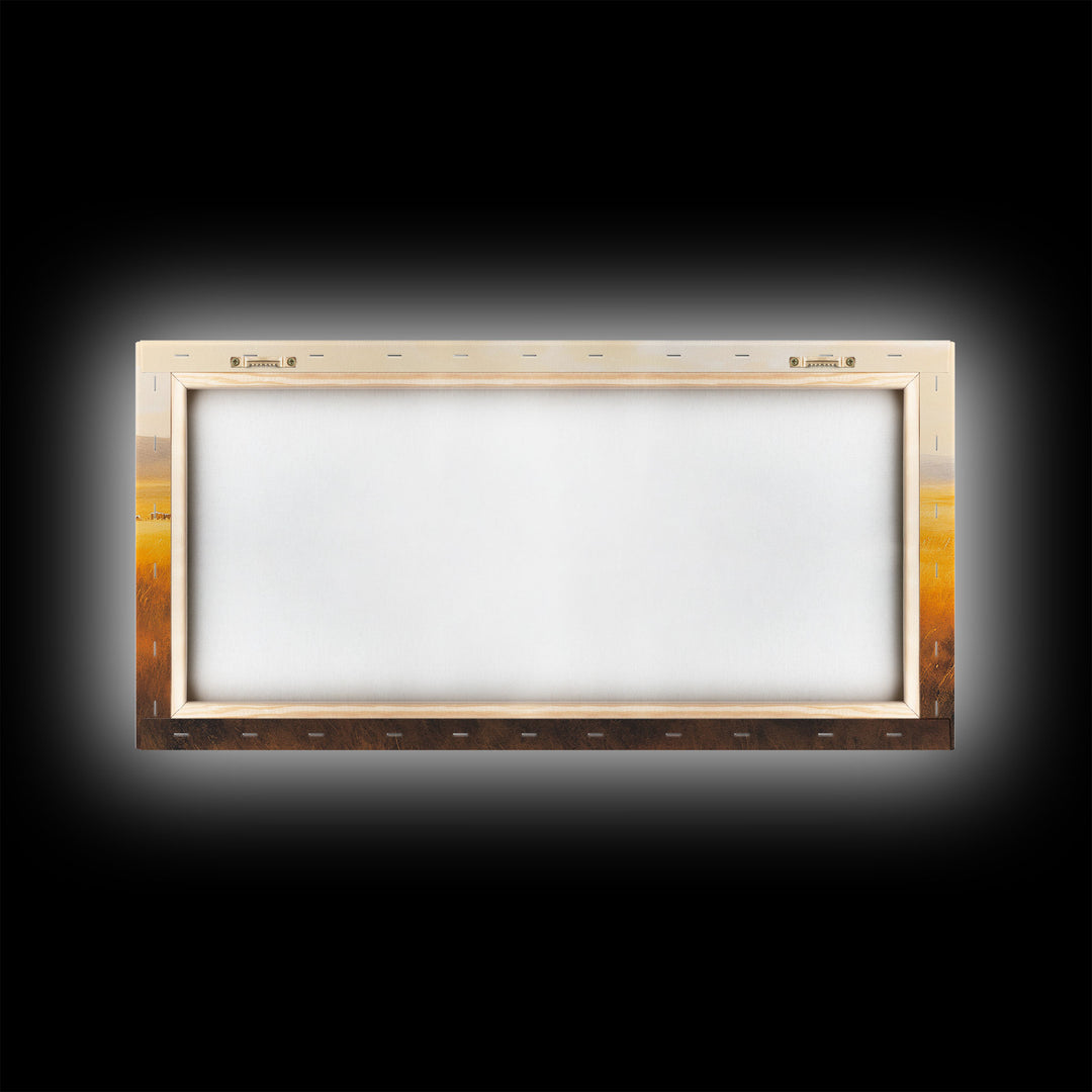 Herding Cattle Across Plains Framed Canvas Print Tall Art Rustic Autumn Landscape Western Country Decor Fall Home Wall Art Farmhouse Gift