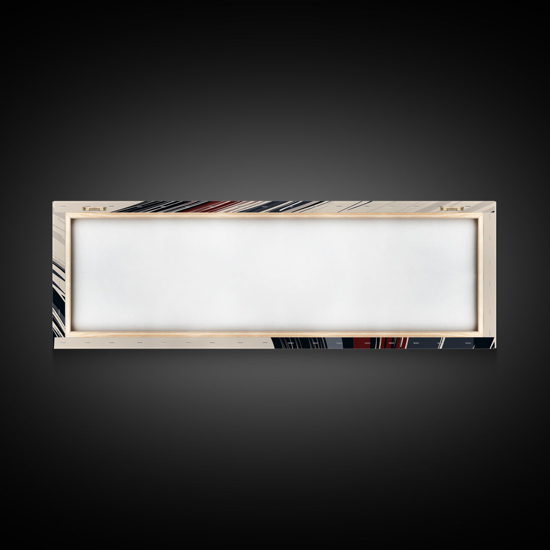 Abstract Line Art - Grey, Black and Brown Lines - Framed Canvas Print - MCM Style Abstract Wall Art, Extra Wide Art