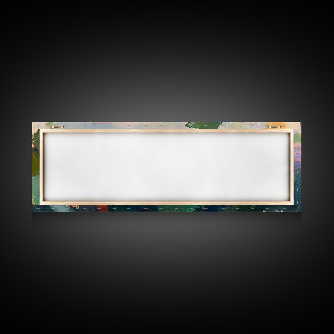 Abstract Flowers Panoramic Painting Print, Oil Painting Wood Framed Canvas Print, Boho Modern Art, Modern Farmhouse Decor