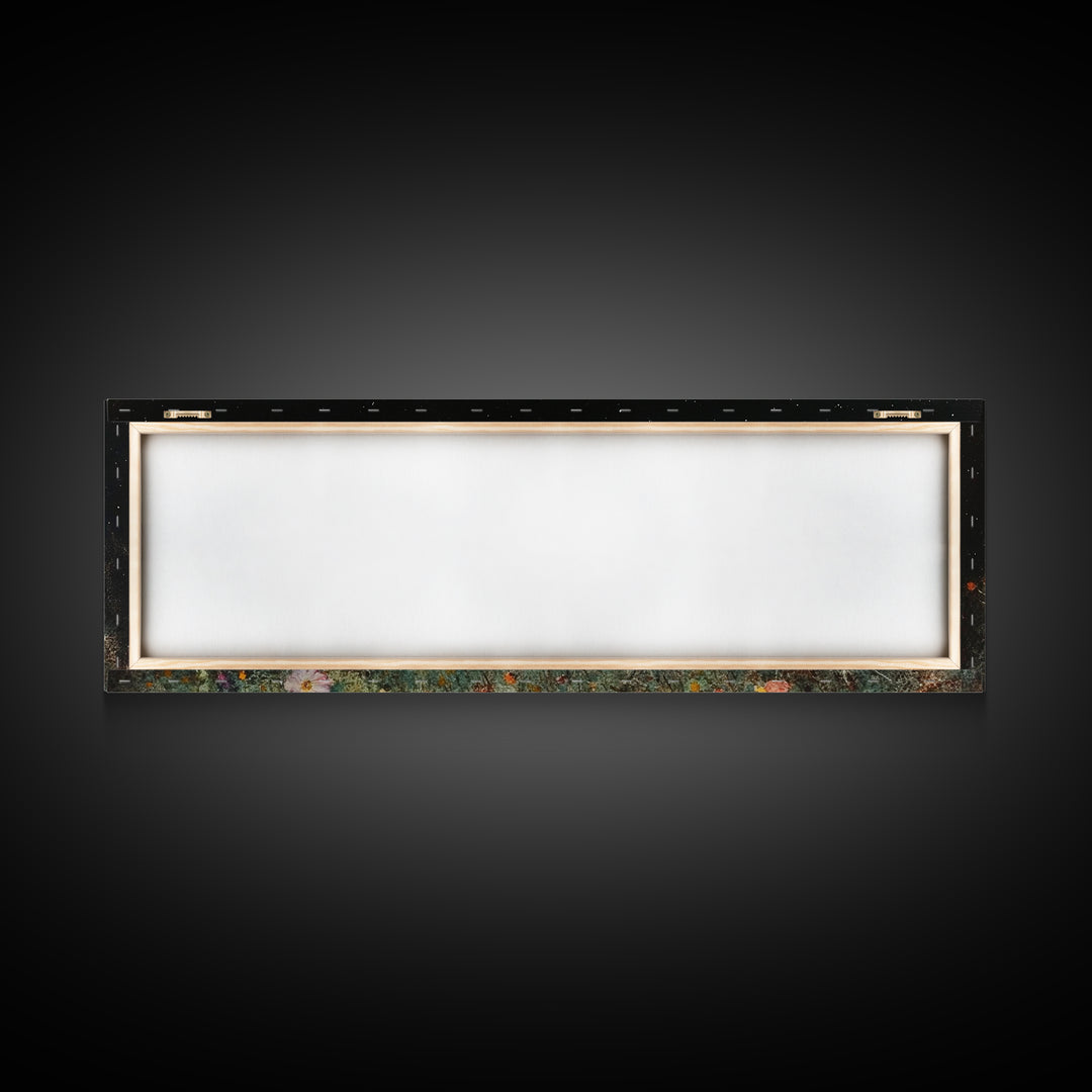 Dark & Moody Wild Flowers Under a Full Moon, Framed Canvas Print, Panoramic Extra Wide Wall Art, Oversized Home Decor, Modern Farmhouse Art