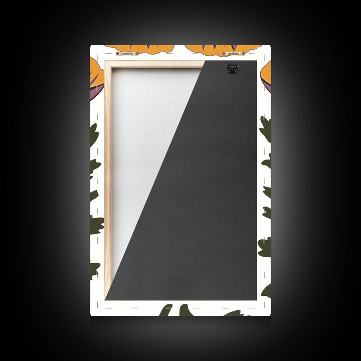 Abstract Botanical Wall Art, Framed Canvas Print, Purple Flowers on White Background